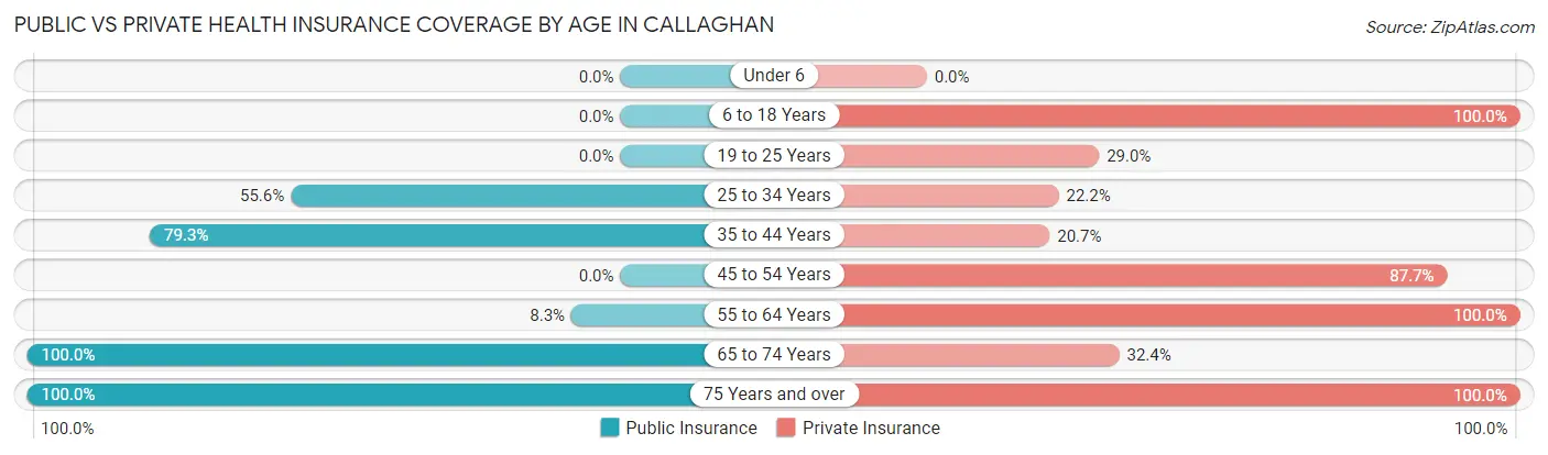Public vs Private Health Insurance Coverage by Age in Callaghan