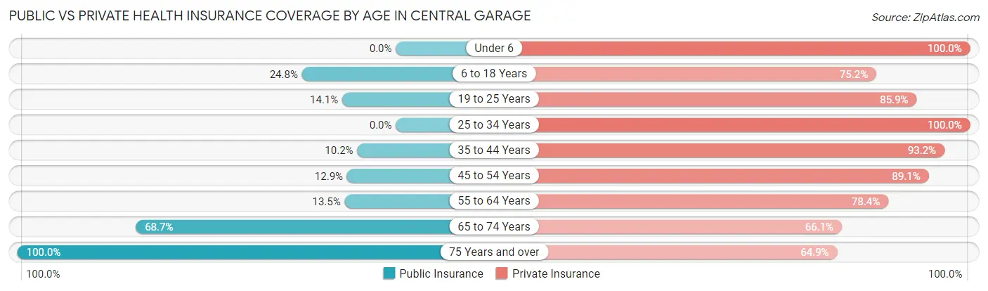 Public vs Private Health Insurance Coverage by Age in Central Garage