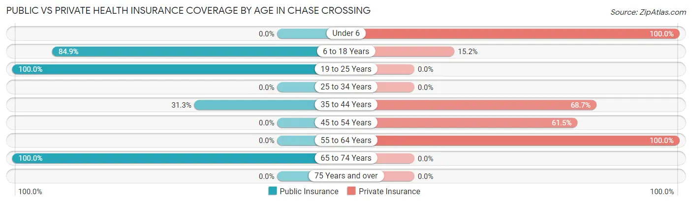 Public vs Private Health Insurance Coverage by Age in Chase Crossing