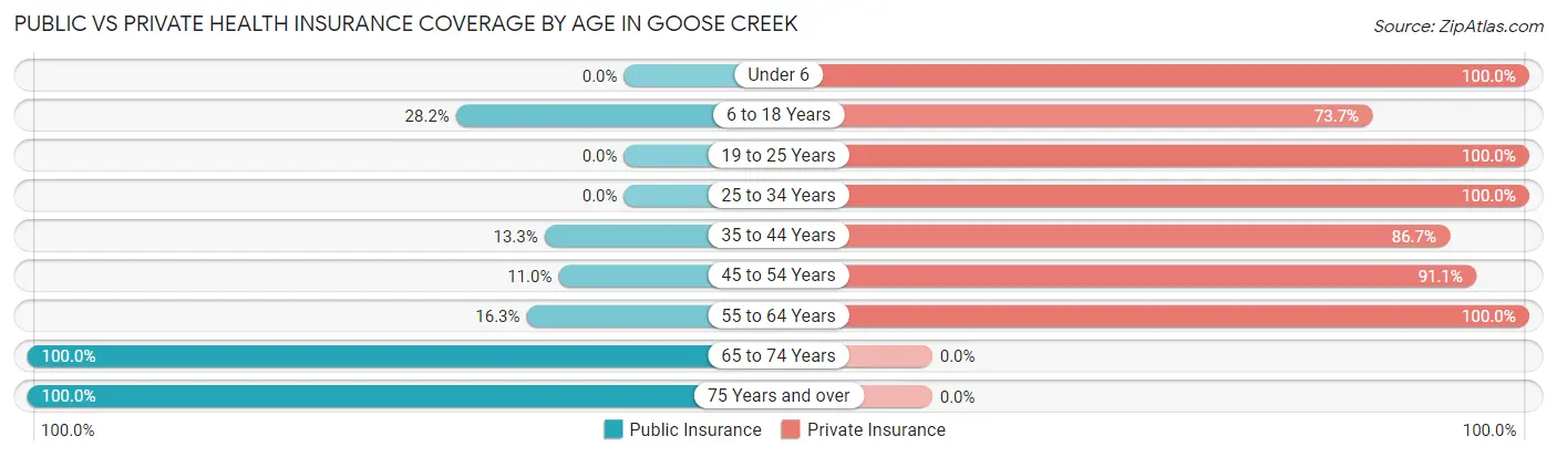 Public vs Private Health Insurance Coverage by Age in Goose Creek