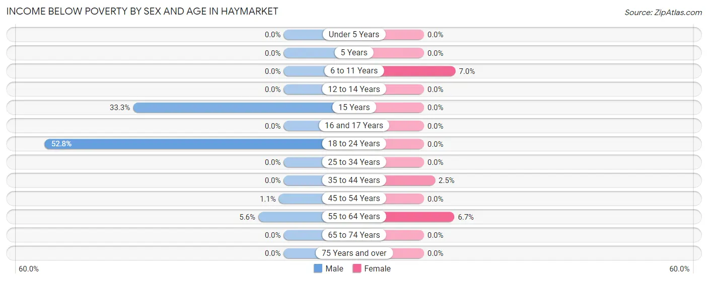 Income Below Poverty by Sex and Age in Haymarket