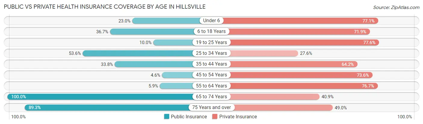 Public vs Private Health Insurance Coverage by Age in Hillsville