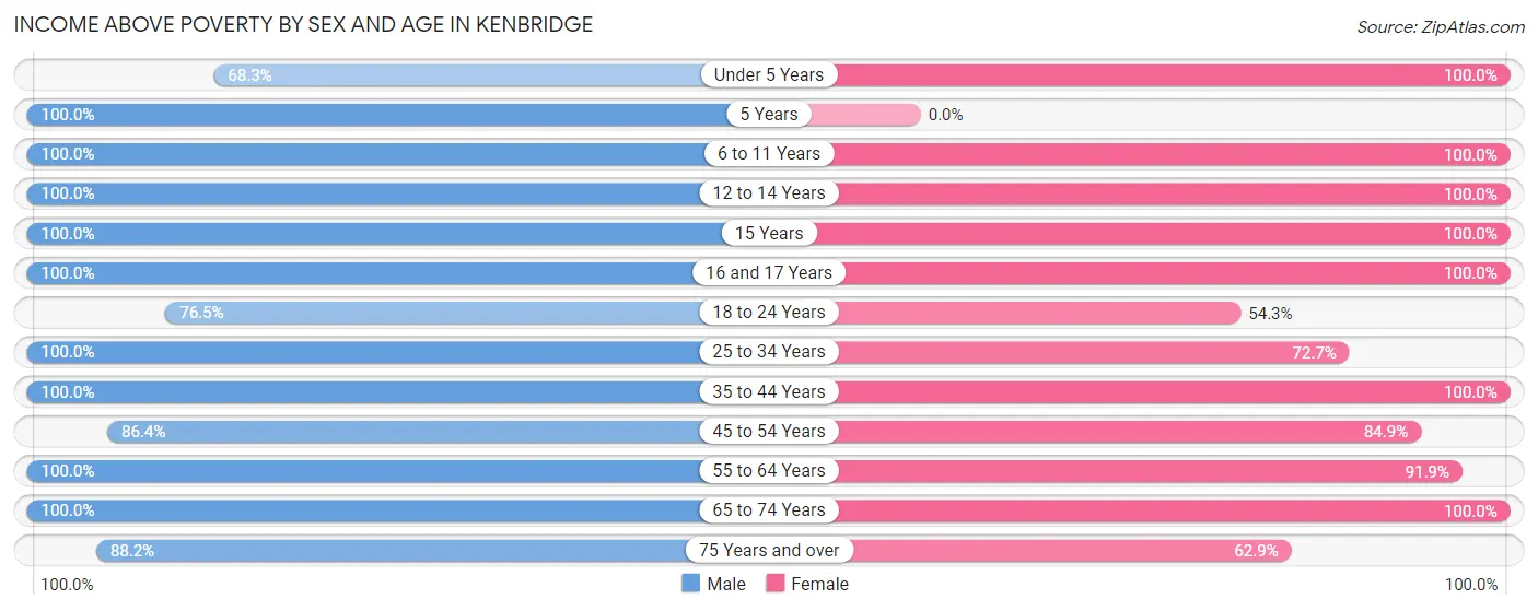 Income Above Poverty by Sex and Age in Kenbridge