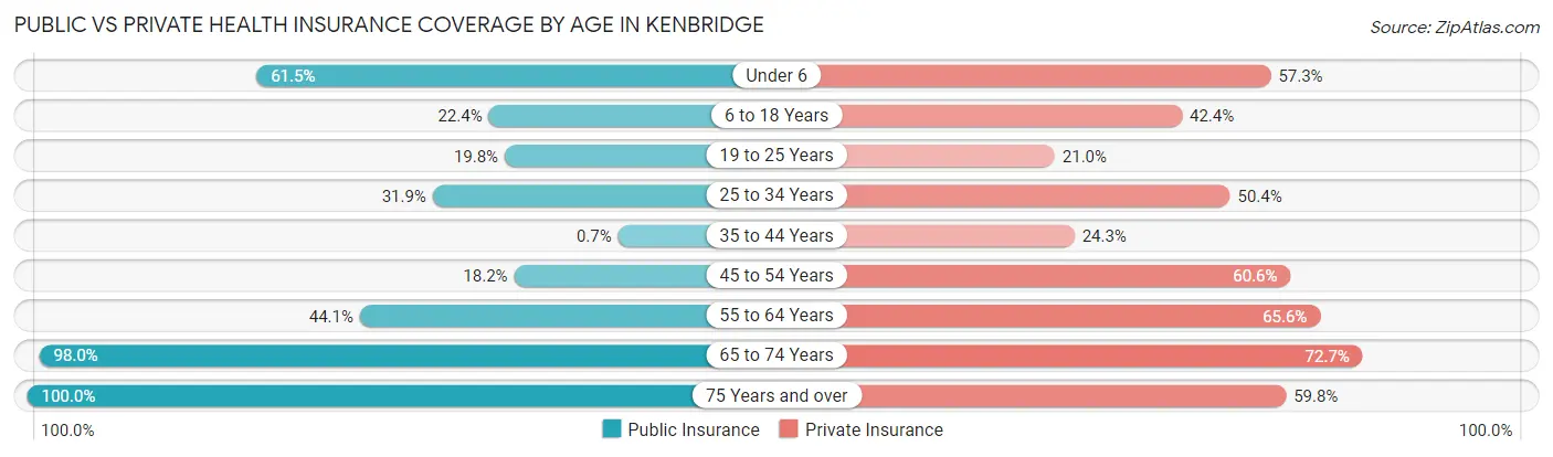 Public vs Private Health Insurance Coverage by Age in Kenbridge