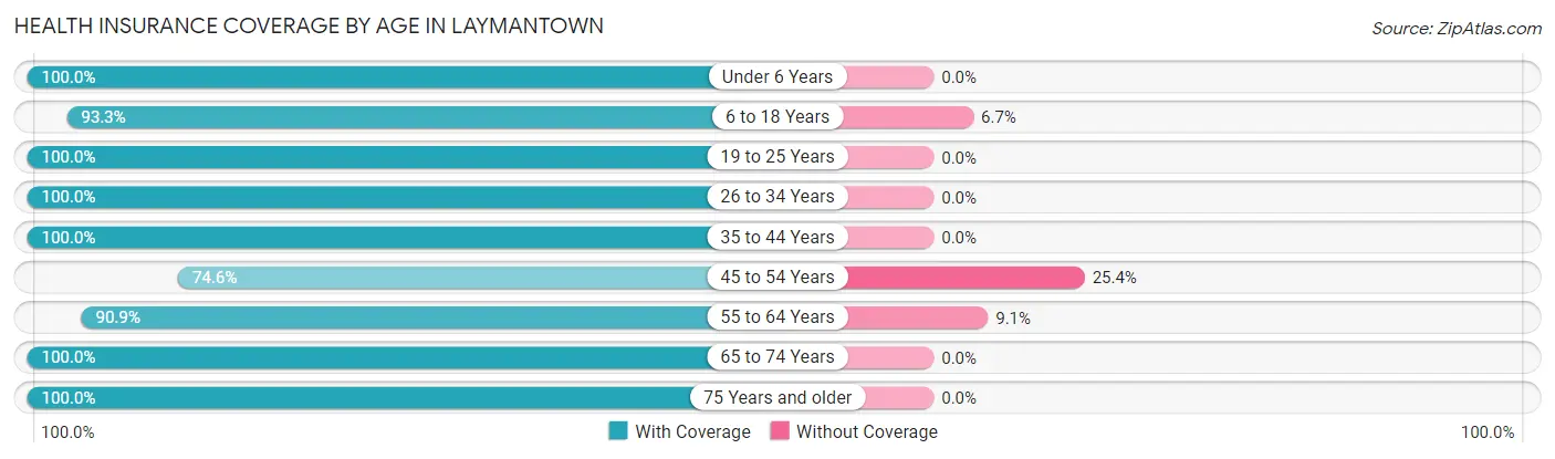 Health Insurance Coverage by Age in Laymantown