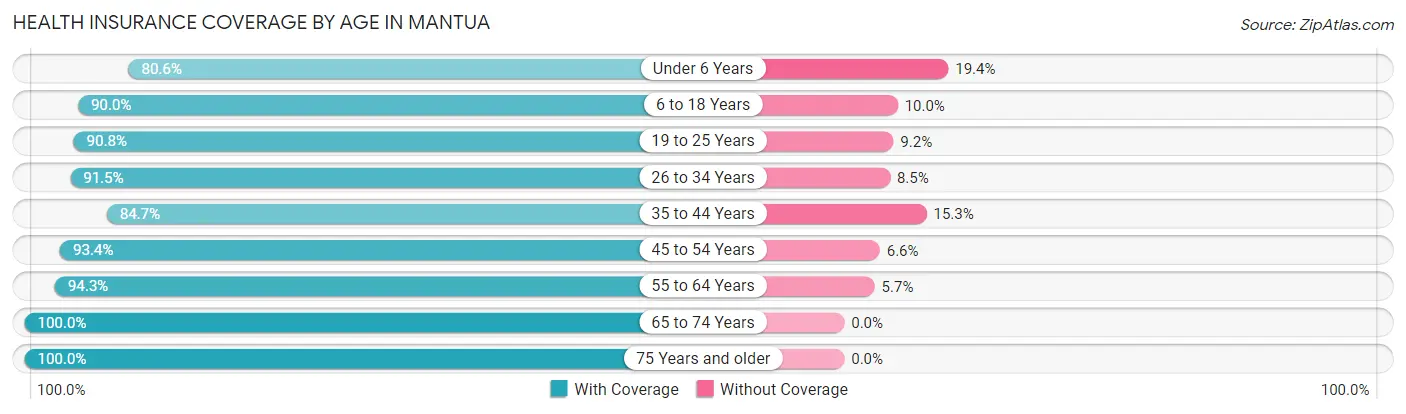 Health Insurance Coverage by Age in Mantua