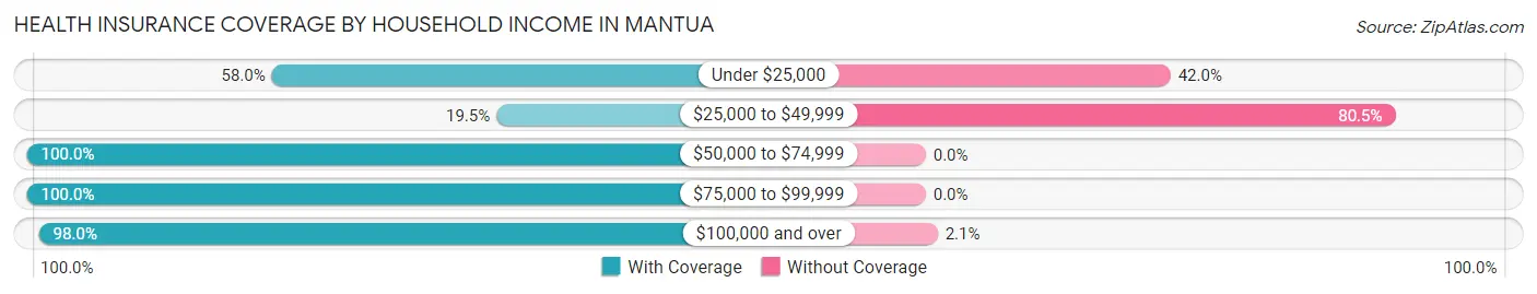 Health Insurance Coverage by Household Income in Mantua