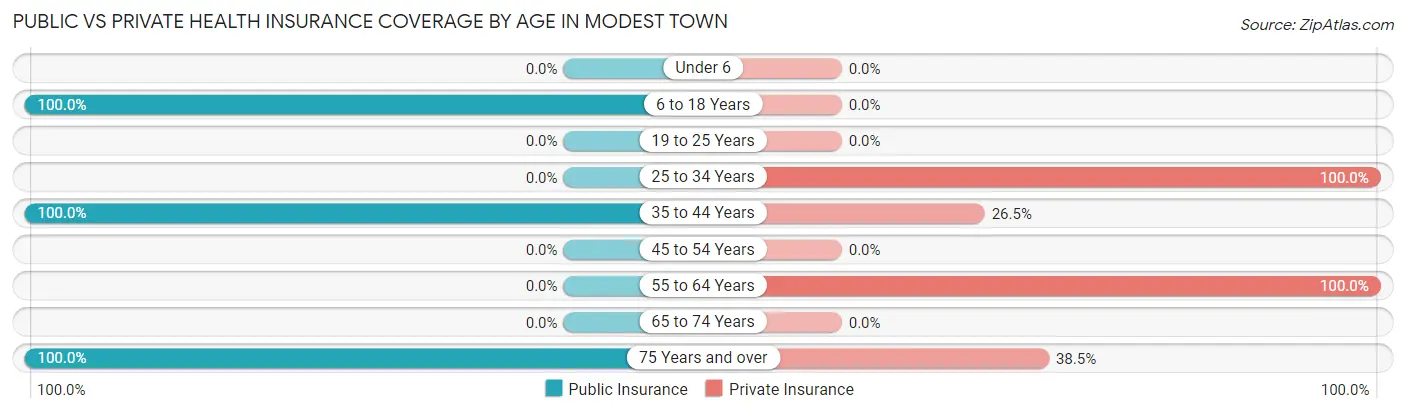 Public vs Private Health Insurance Coverage by Age in Modest Town