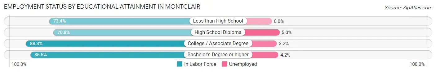 Employment Status by Educational Attainment in Montclair