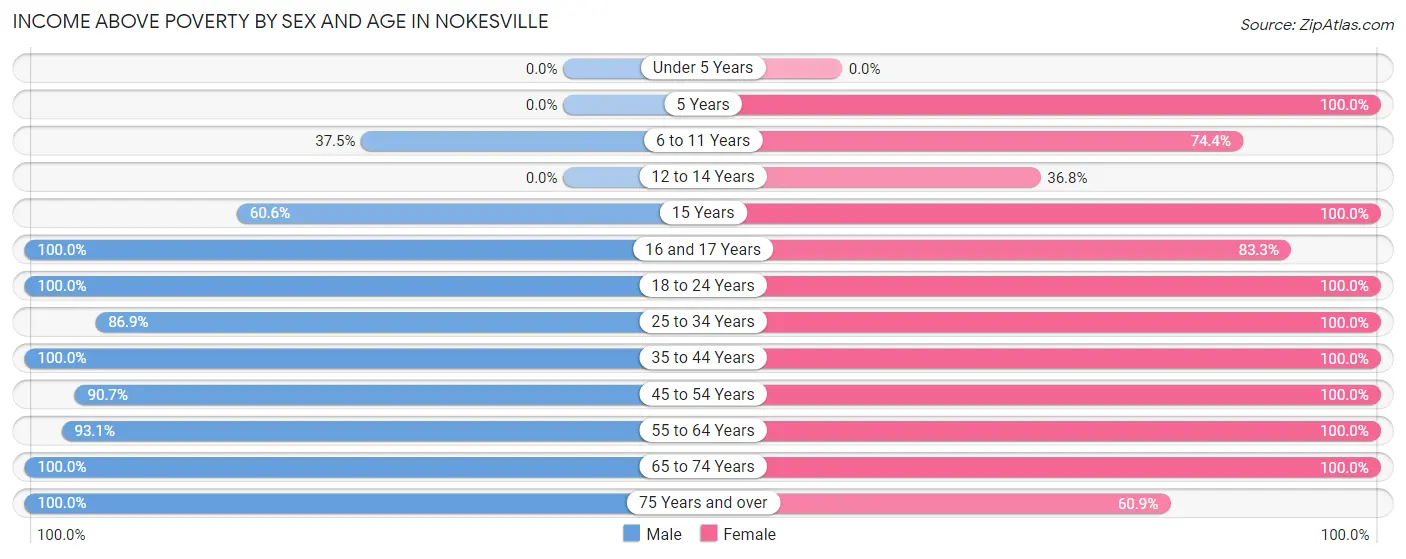 Income Above Poverty by Sex and Age in Nokesville
