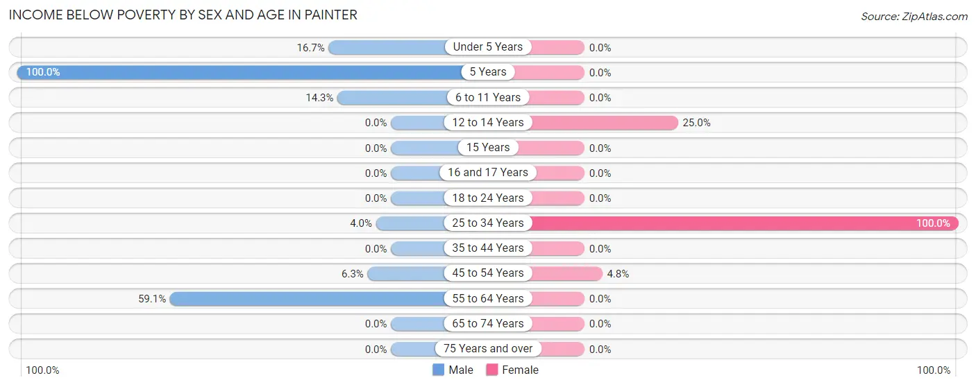 Income Below Poverty by Sex and Age in Painter