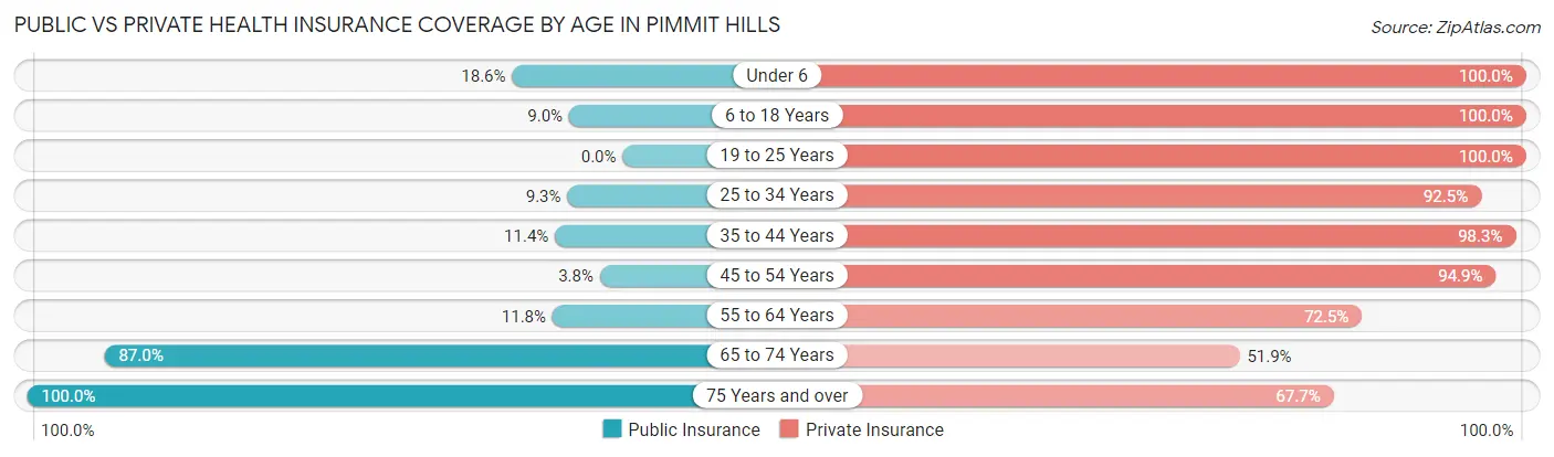 Public vs Private Health Insurance Coverage by Age in Pimmit Hills