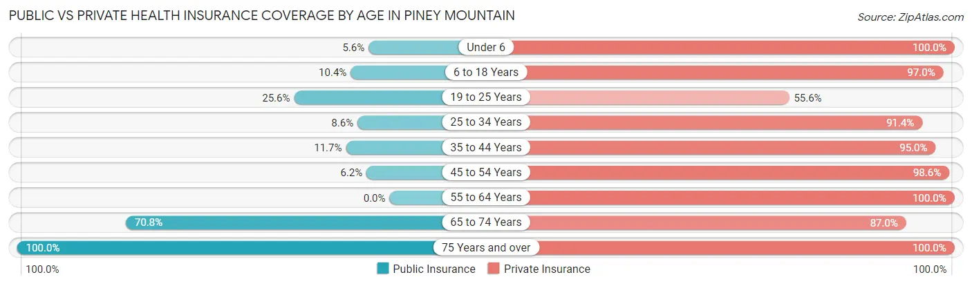Public vs Private Health Insurance Coverage by Age in Piney Mountain