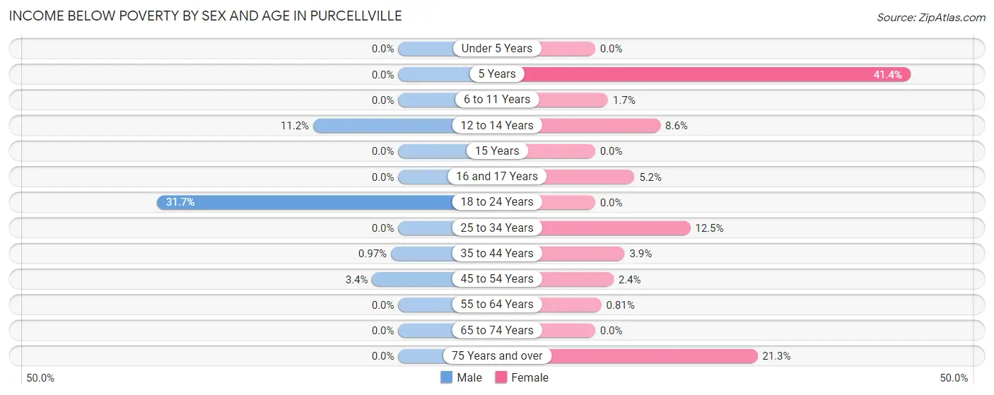 Income Below Poverty by Sex and Age in Purcellville