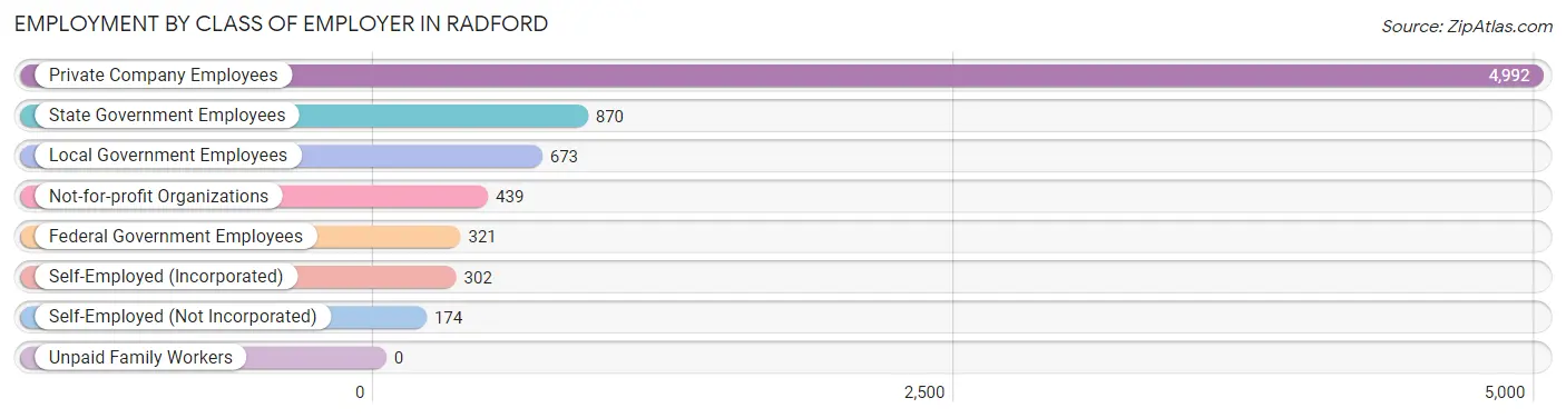 Employment by Class of Employer in Radford