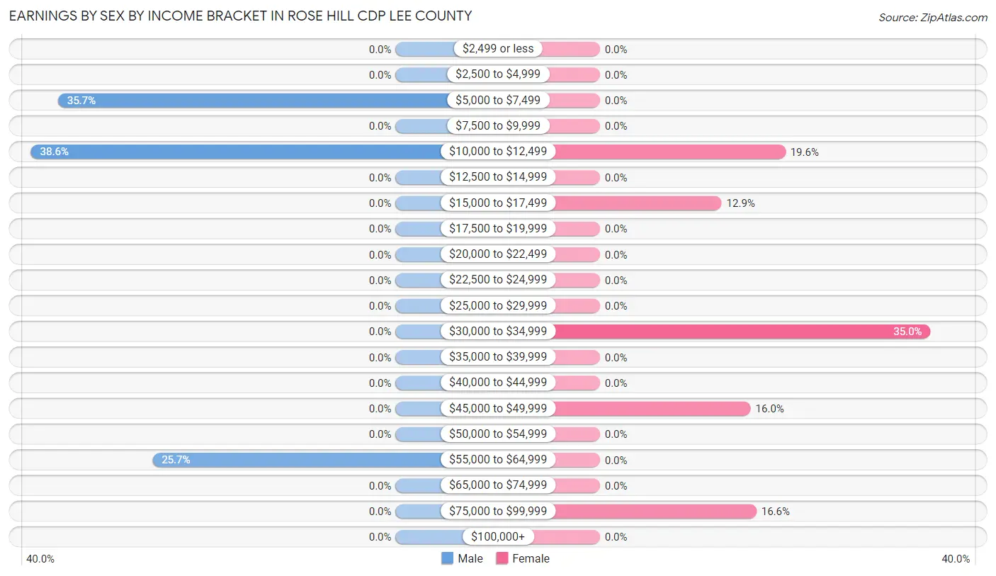 Earnings by Sex by Income Bracket in Rose Hill CDP Lee County