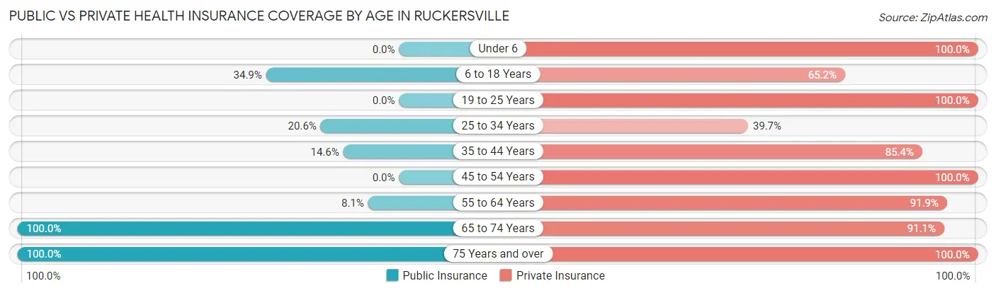 Public vs Private Health Insurance Coverage by Age in Ruckersville
