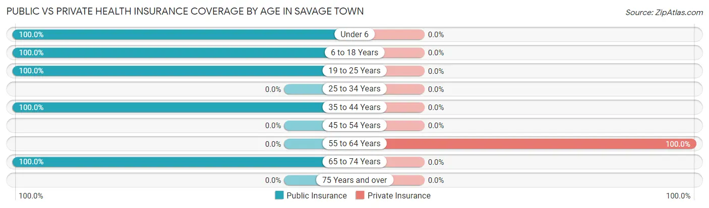 Public vs Private Health Insurance Coverage by Age in Savage Town