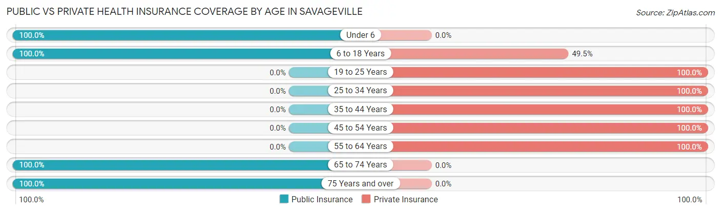 Public vs Private Health Insurance Coverage by Age in Savageville