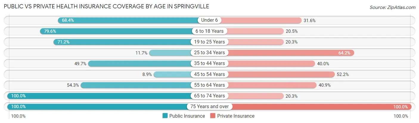 Public vs Private Health Insurance Coverage by Age in Springville