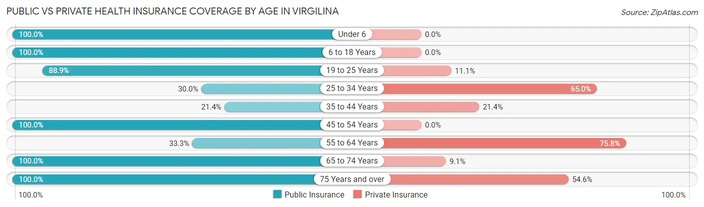 Public vs Private Health Insurance Coverage by Age in Virgilina