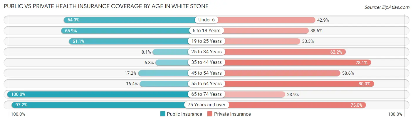 Public vs Private Health Insurance Coverage by Age in White Stone