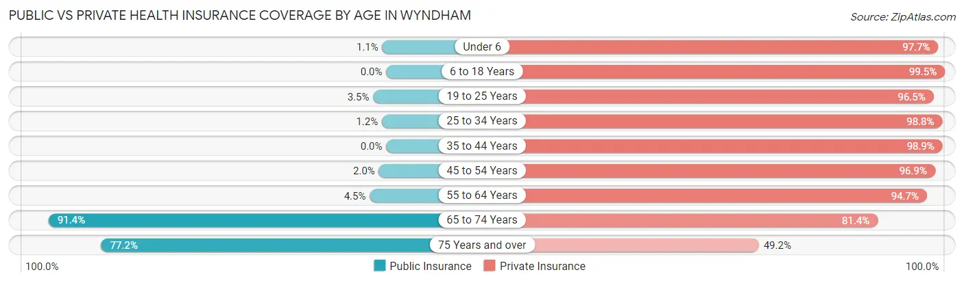 Public vs Private Health Insurance Coverage by Age in Wyndham