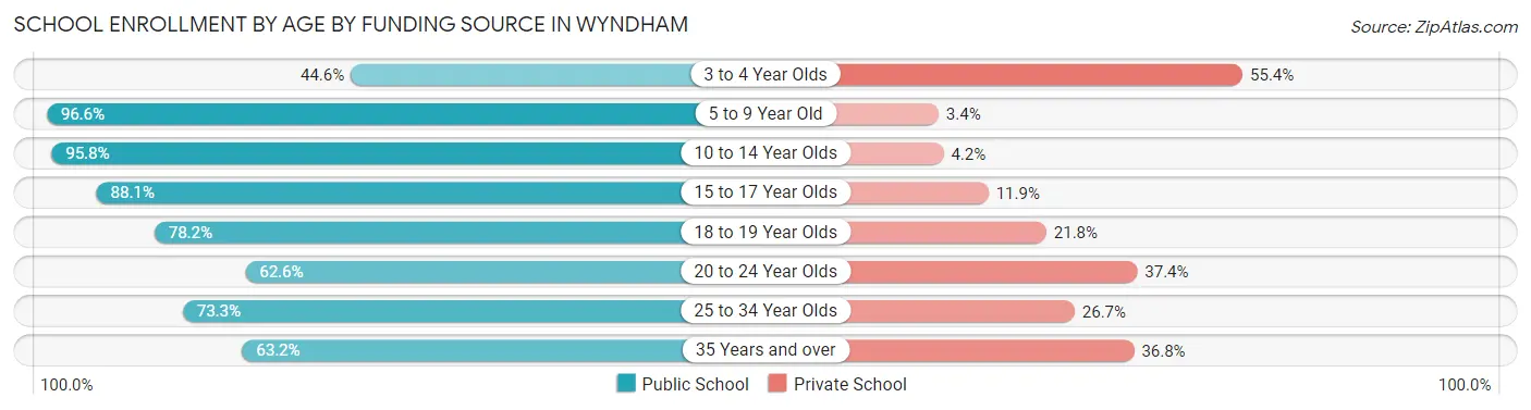 School Enrollment by Age by Funding Source in Wyndham