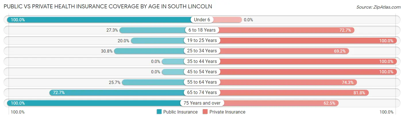 Public vs Private Health Insurance Coverage by Age in South Lincoln