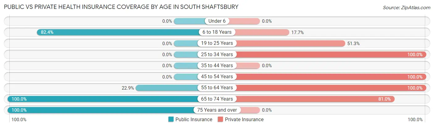 Public vs Private Health Insurance Coverage by Age in South Shaftsbury