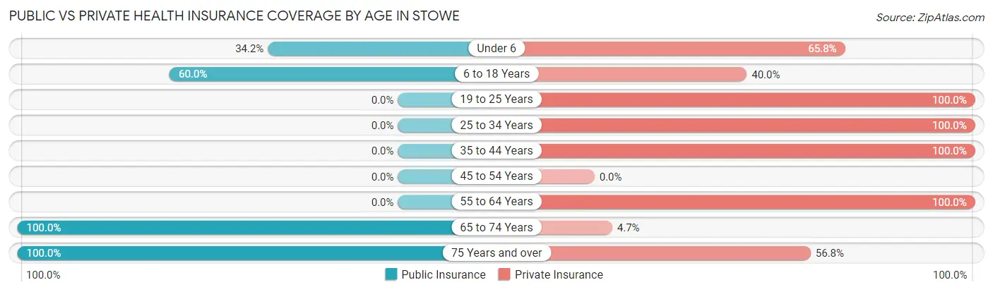 Public vs Private Health Insurance Coverage by Age in Stowe
