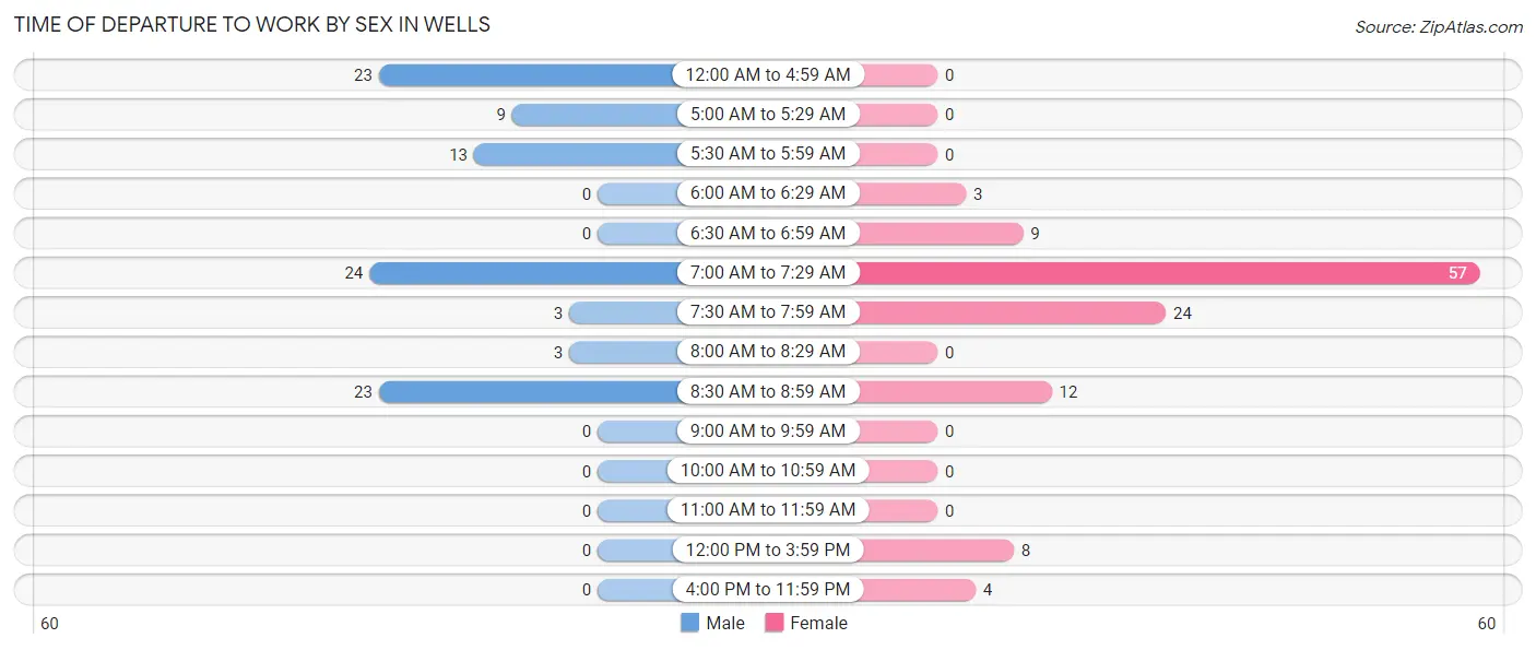 Time of Departure to Work by Sex in Wells