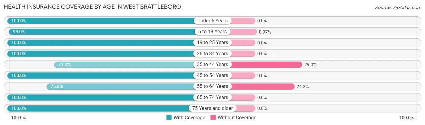 Health Insurance Coverage by Age in West Brattleboro
