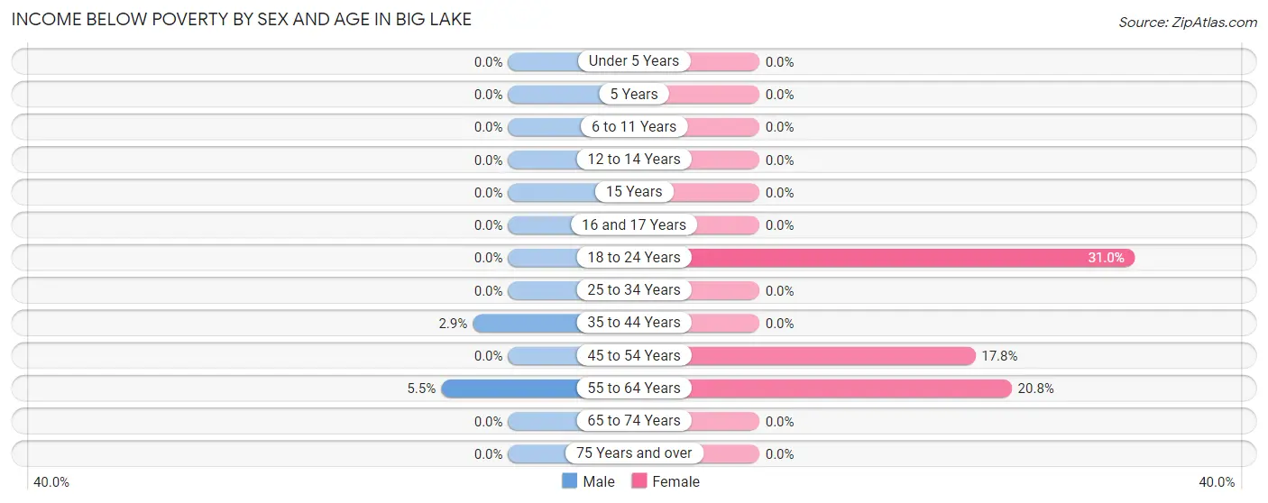 Income Below Poverty by Sex and Age in Big Lake