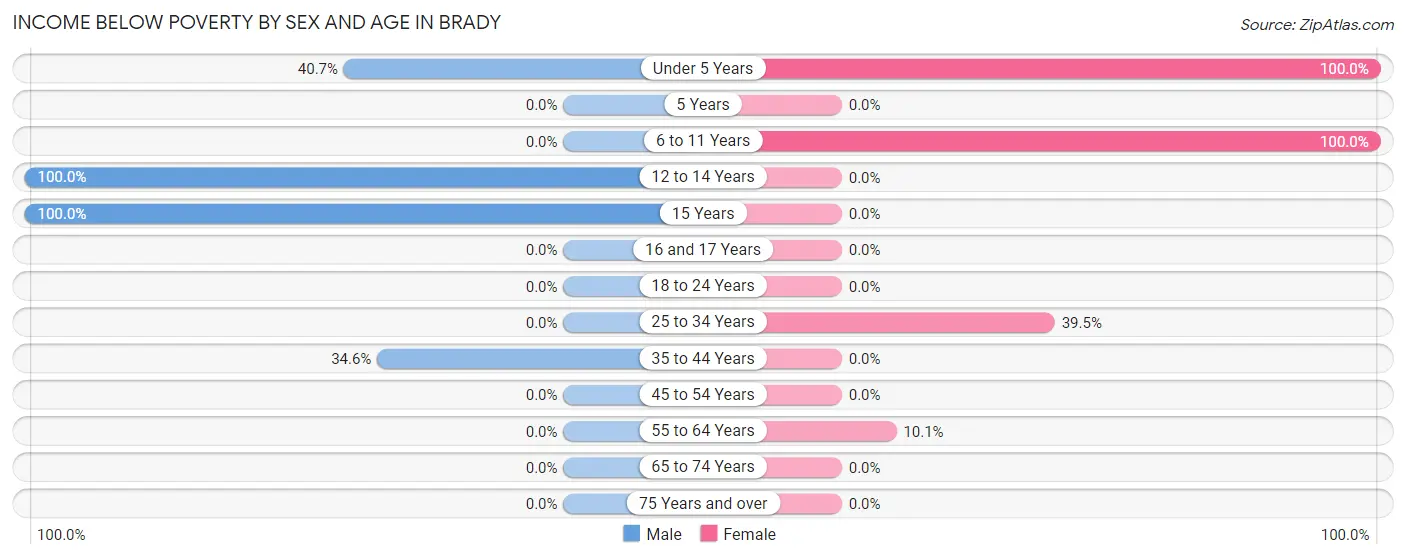 Income Below Poverty by Sex and Age in Brady