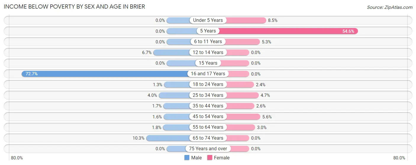 Income Below Poverty by Sex and Age in Brier