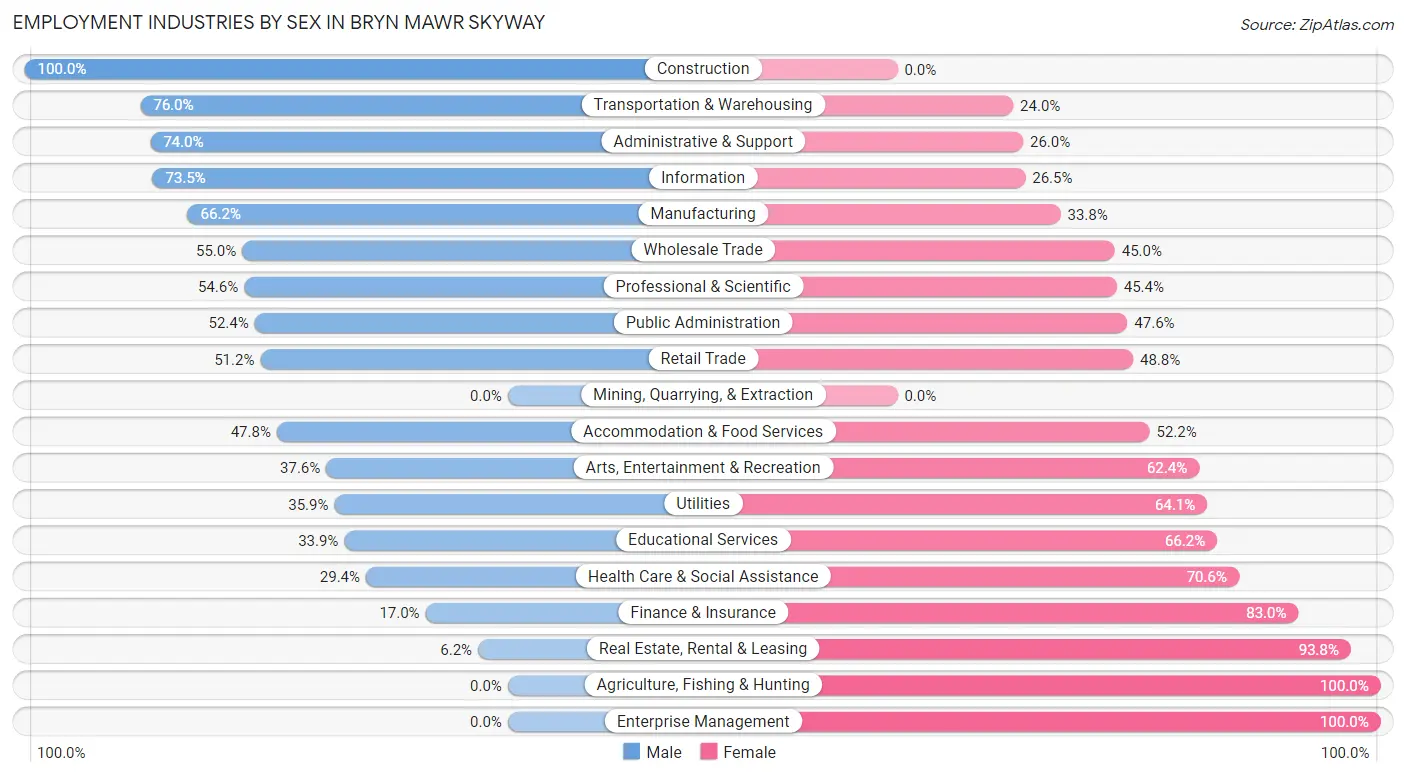 Employment Industries by Sex in Bryn Mawr Skyway