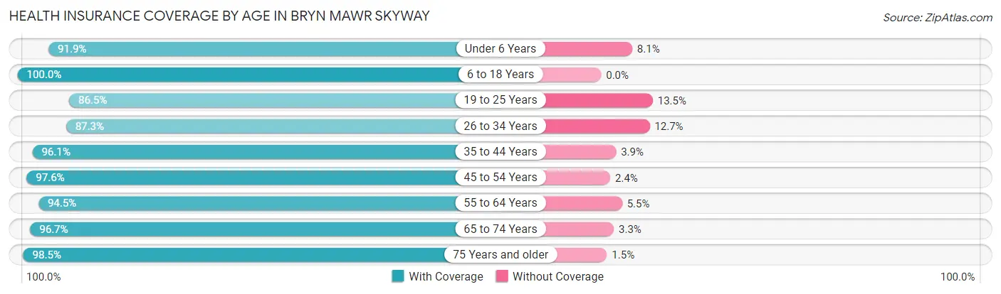 Health Insurance Coverage by Age in Bryn Mawr Skyway