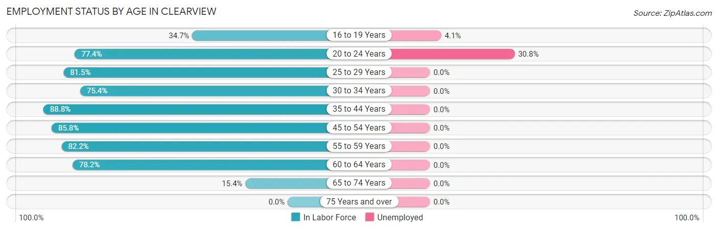 Employment Status by Age in Clearview
