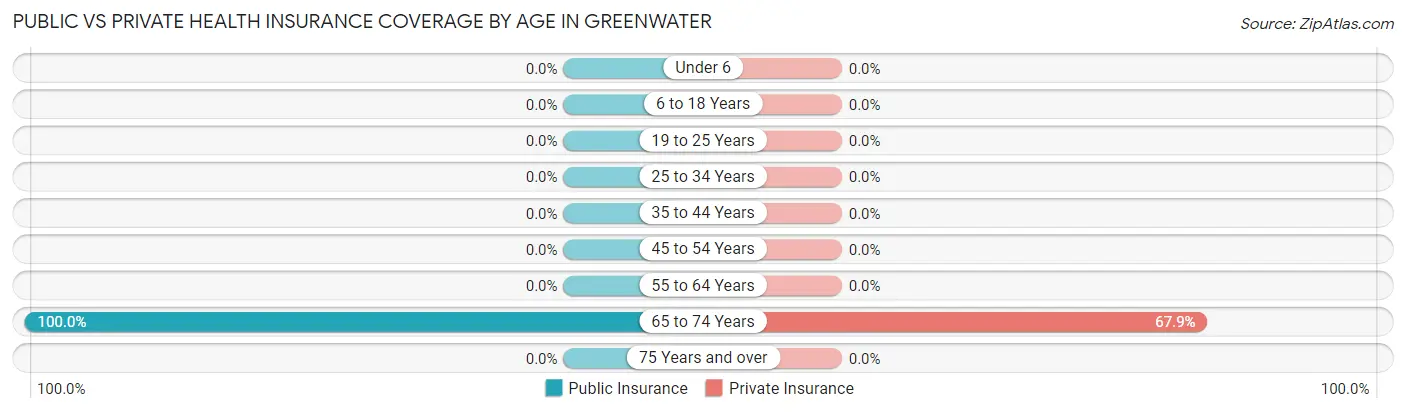 Public vs Private Health Insurance Coverage by Age in Greenwater