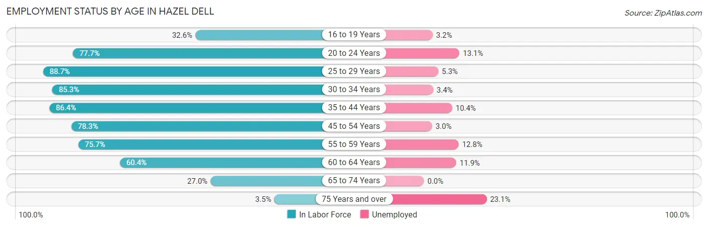 Employment Status by Age in Hazel Dell