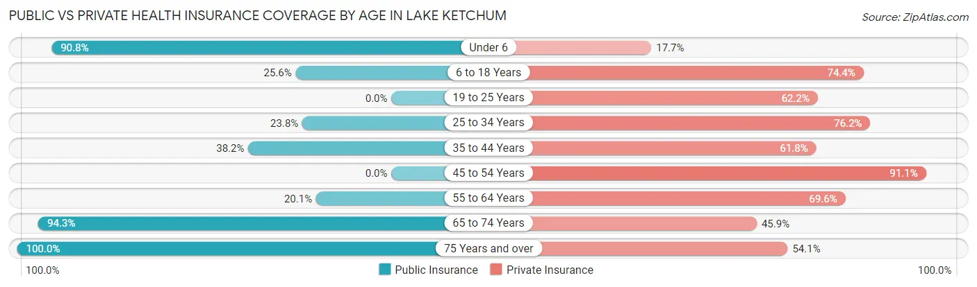 Public vs Private Health Insurance Coverage by Age in Lake Ketchum