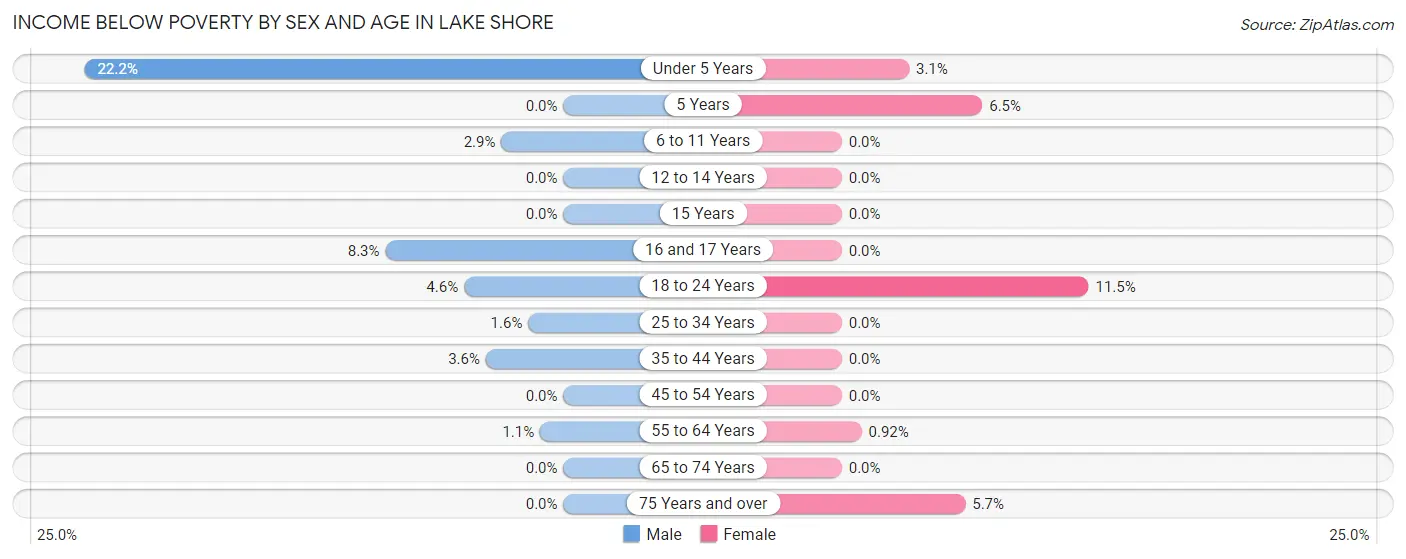 Income Below Poverty by Sex and Age in Lake Shore