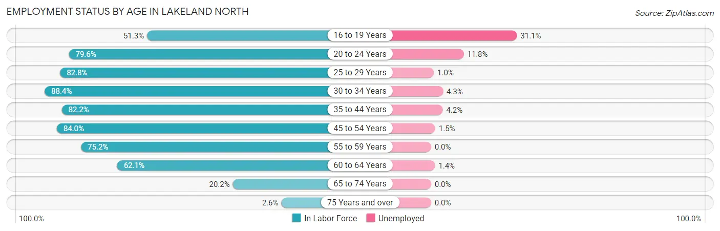 Employment Status by Age in Lakeland North