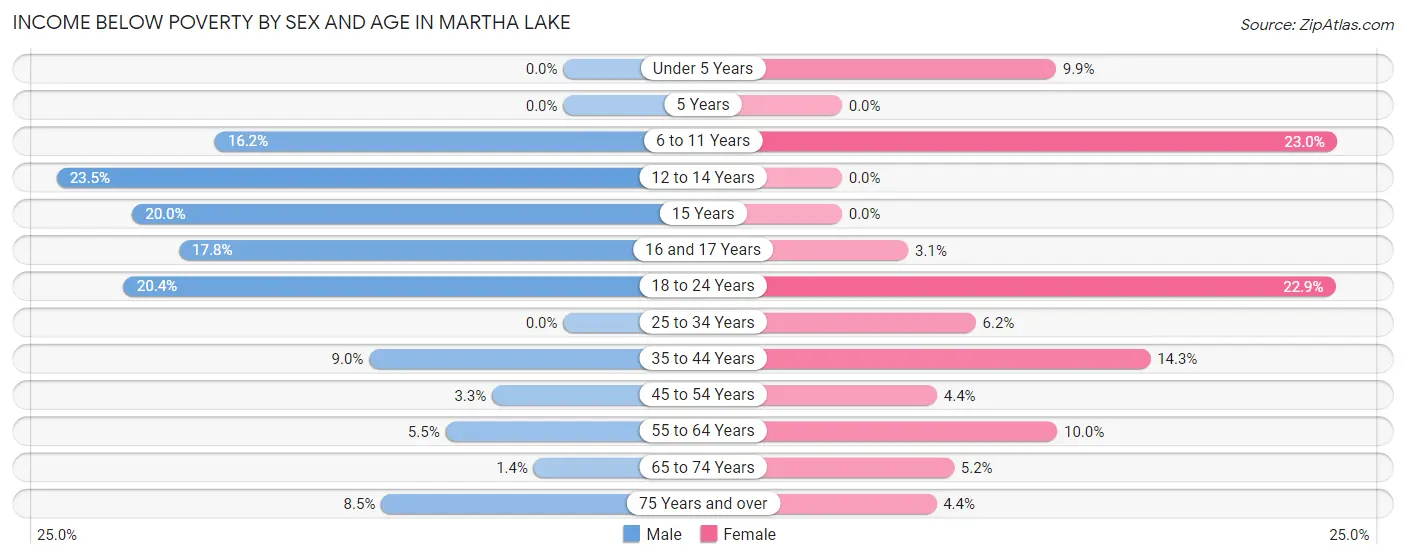 Income Below Poverty by Sex and Age in Martha Lake