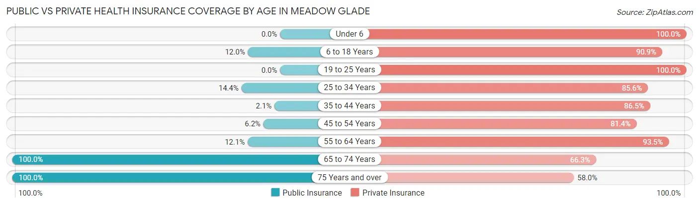 Public vs Private Health Insurance Coverage by Age in Meadow Glade