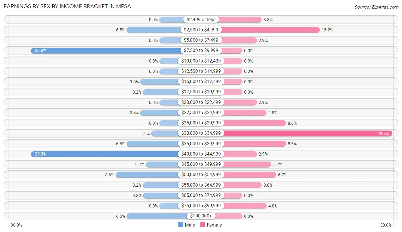 Earnings by Sex by Income Bracket in Mesa