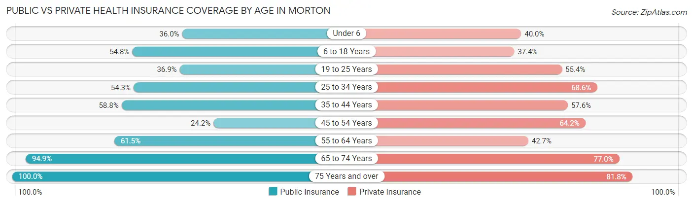 Public vs Private Health Insurance Coverage by Age in Morton