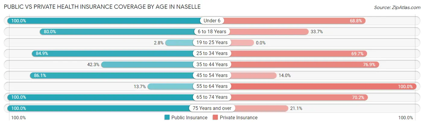 Public vs Private Health Insurance Coverage by Age in Naselle