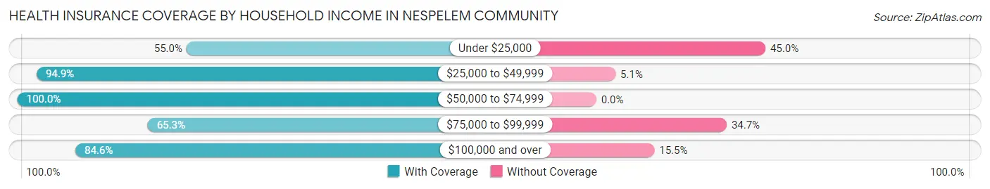 Health Insurance Coverage by Household Income in Nespelem Community
